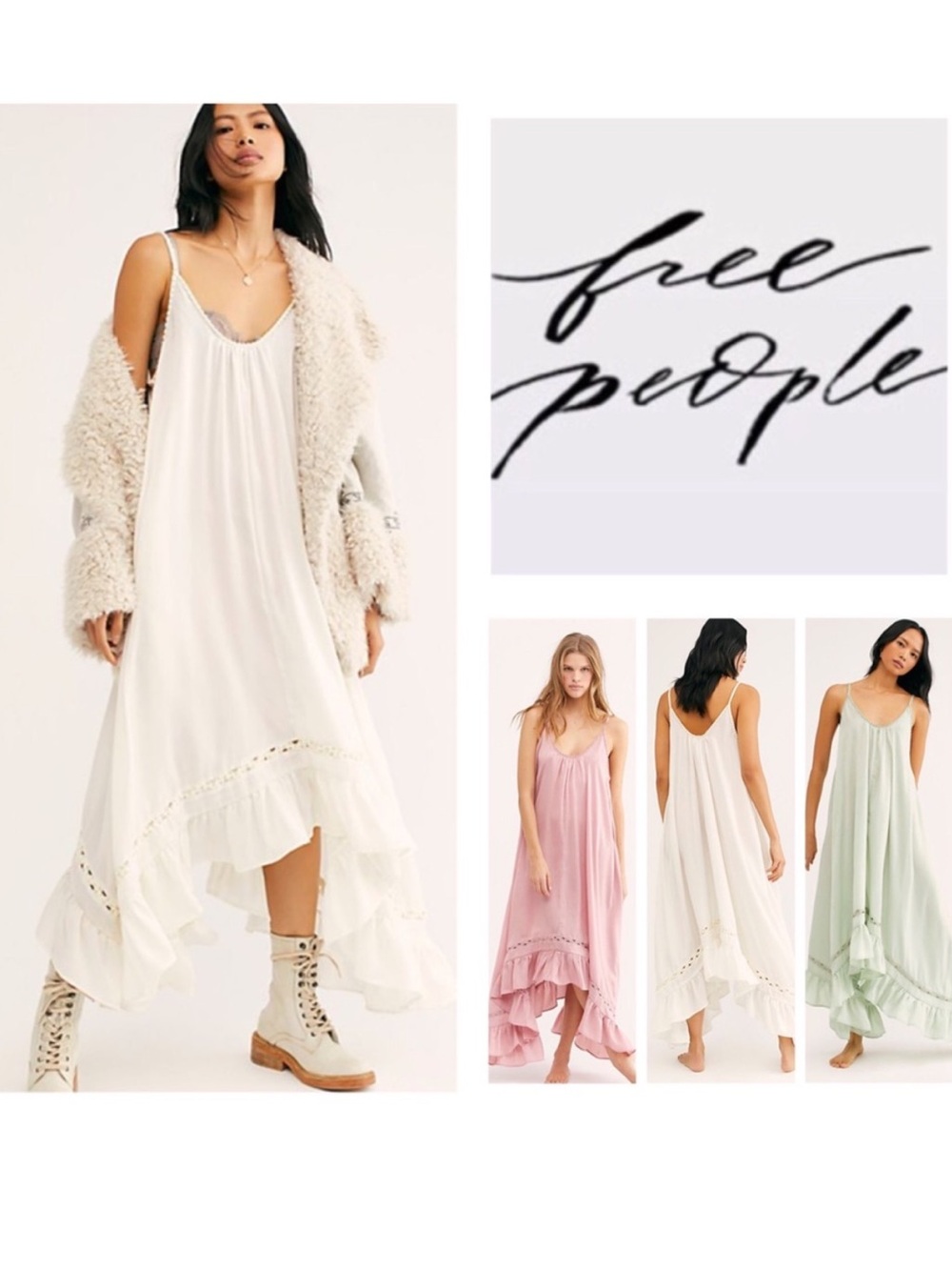 Free People Cream White Arden Slip Maxi Dress Size S